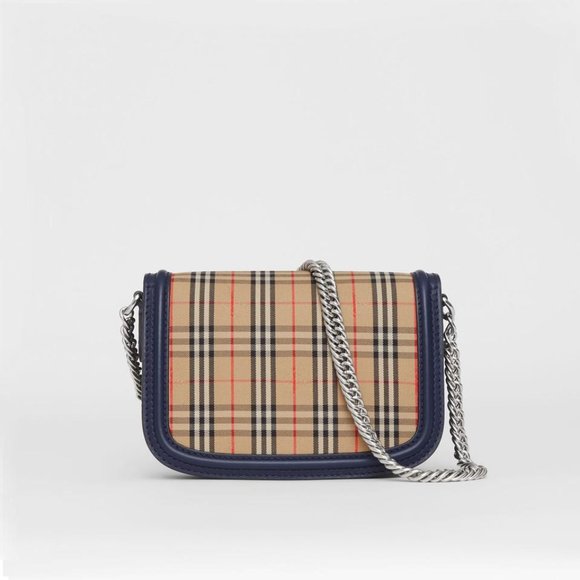 NWT BURBERRY RUNWAY LINK CHECK SHOULDER BAG WITH LEATHER TRIM - Picture 3 of 8